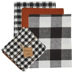 Autumn Checkerboard 3 Dishtowels 1 Dishcloth Set