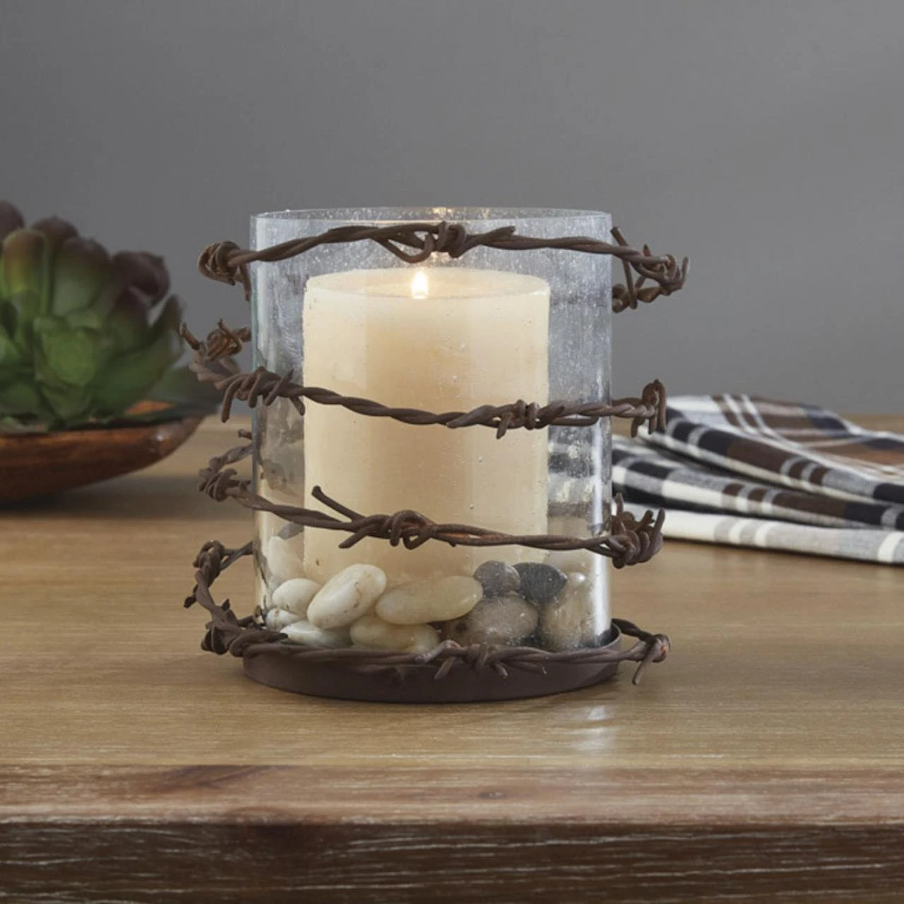 Barbed Wire Primitive Candle Holder - Pillar 2 Barbed Wire Primitive Candle Holder - Pillar - Image 2