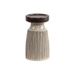 Beige & Brown Candle Holder - Pillar 7.5"