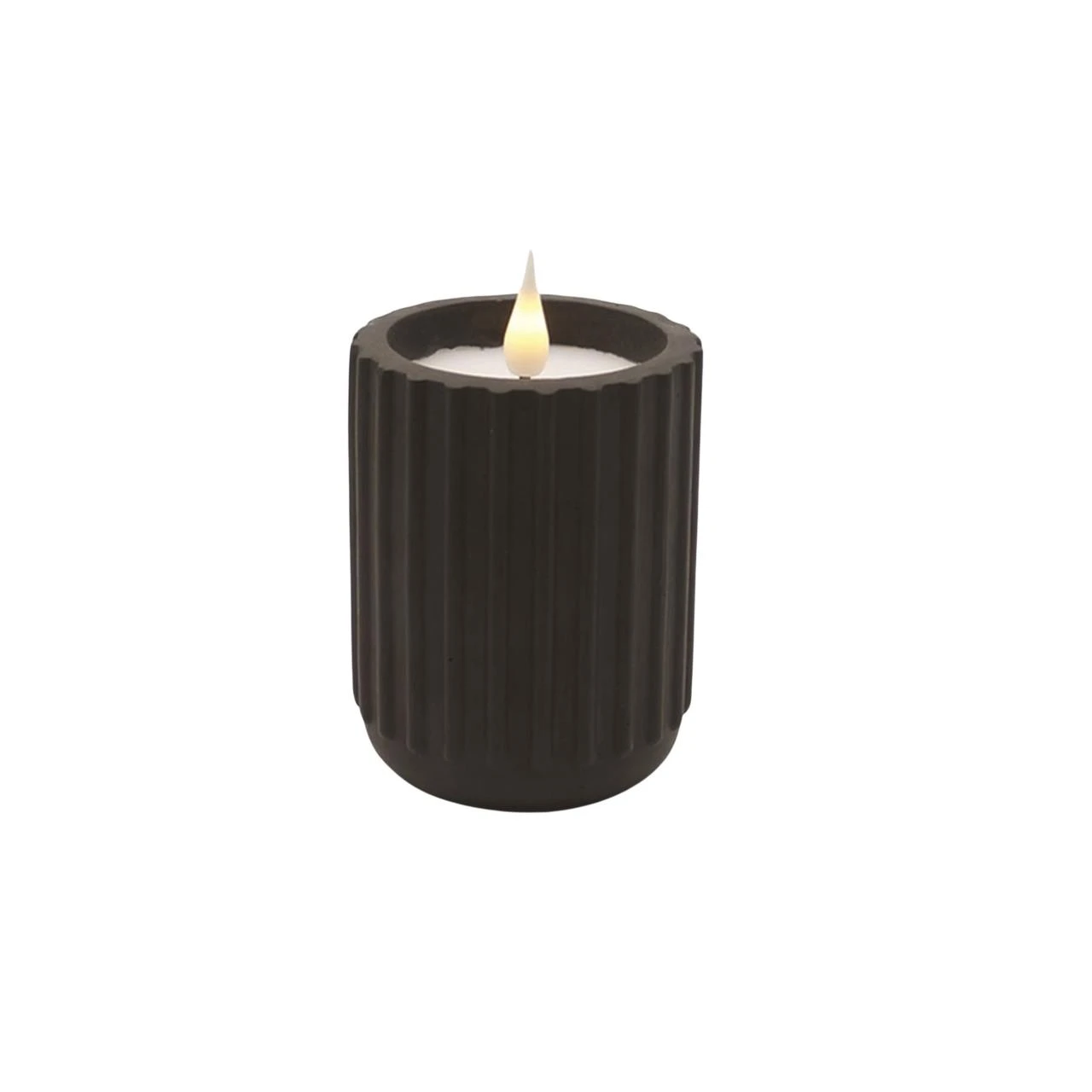 Black Ribbed Pottery LED Timer Candle - Pillar 3x4 1 Black Ribbed Pottery LED Timer Candle - Pillar 3x4