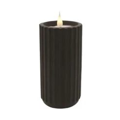 Black Ribbed Pottery LED Timer Candle - Pillar 3x6