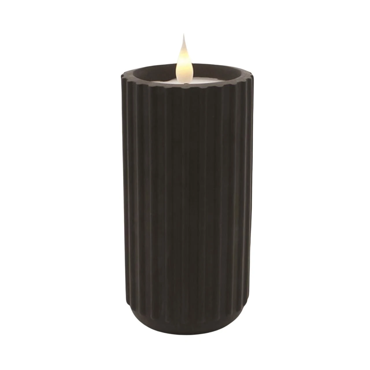 Black Ribbed Pottery LED Timer Candle - Pillar 3x6 1 Black Ribbed Pottery LED Timer Candle - Pillar 3x6