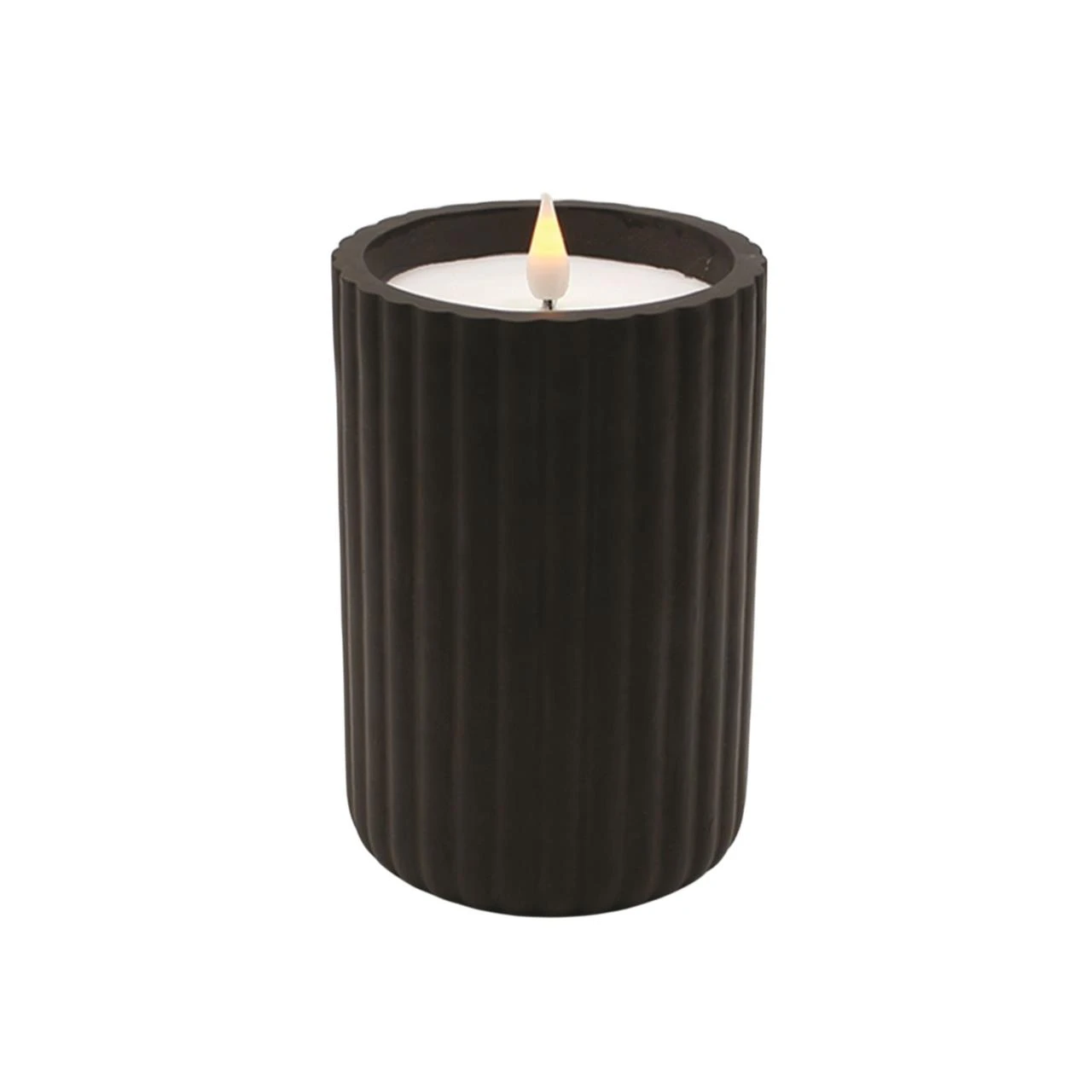 Black Ribbed Pottery LED Timer Candle - Pillar 4x6 1 Black Ribbed Pottery LED Timer Candle - Pillar 4x6