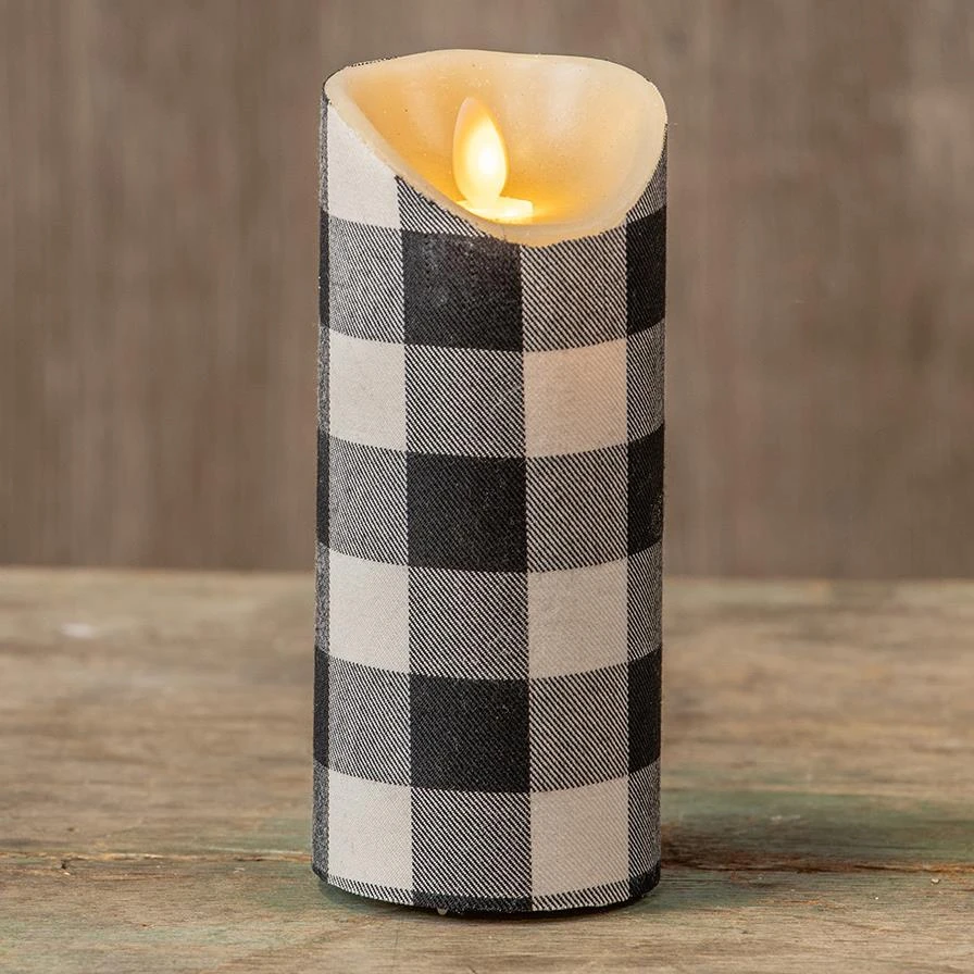 Black & White Buffalo Check Timer Candle - 3x7 Pillar 2 Black & White Buffalo Check Timer Candle - 3x7 Pillar - Image 2