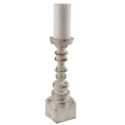 Alternative view of Brighton Wood Candle Holder - Whitewashed 15"