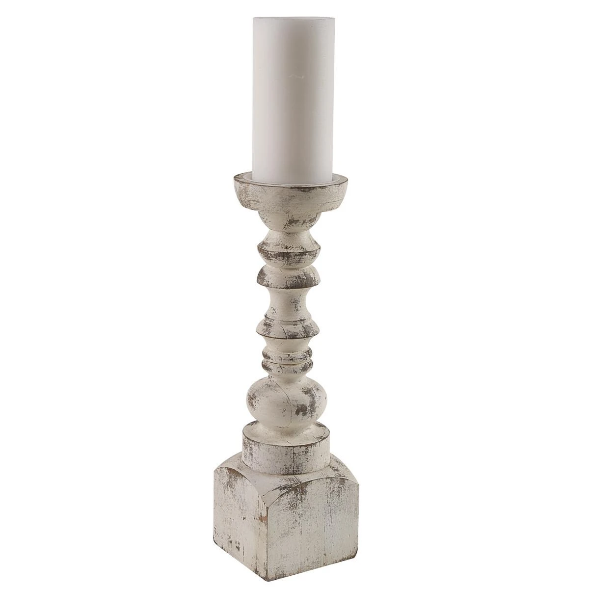 Brighton Wood Candle Holder - Whitewashed 15" 2 Brighton Wood Candle Holder - Whitewashed 15" - Image 2