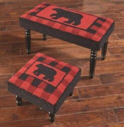 Buffalo Check Bear Hooked Stool -Country Home Decor Store Buffalo Check Bear Hooked Stool 762242425484 image2 45975.1689069569