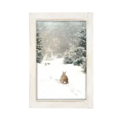 Bunnies In Snow - White Frame 15x25