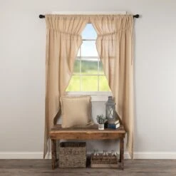 Burlap Vintage Prairie Gathered Curtains - 72x84 -Country Home Decor Store Burlap Vintage Prairie Gathered Curtains 72x84 840528179549 image3 43210.1689066727