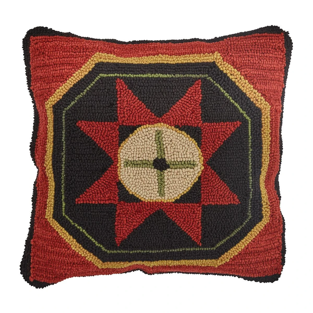 Folk Star Hooked Pillow - 18x18 1 Folk Star Hooked Pillow - 18x18