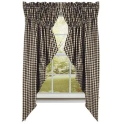 Heritage House Check Black Prairie Gathered Curtains - 72x63