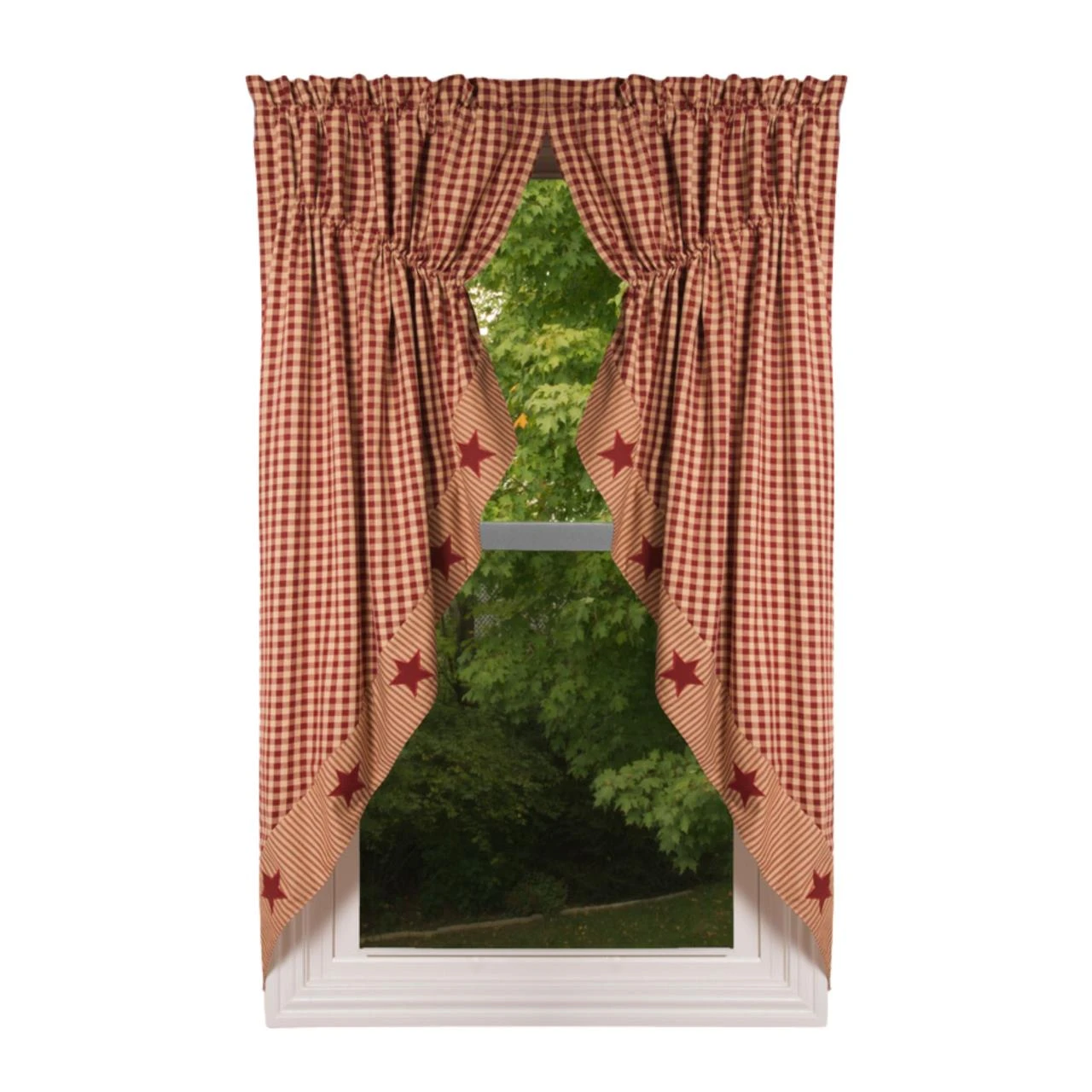 Heritage House Check Red Star Prairie Gathered Curtains - 72x63 1 Heritage House Check Red Star Prairie Gathered Curtains - 72x63