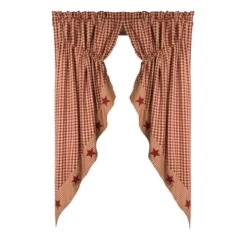 Alternative view of Heritage House Check Red Star Prairie Gathered Curtains - 72x63