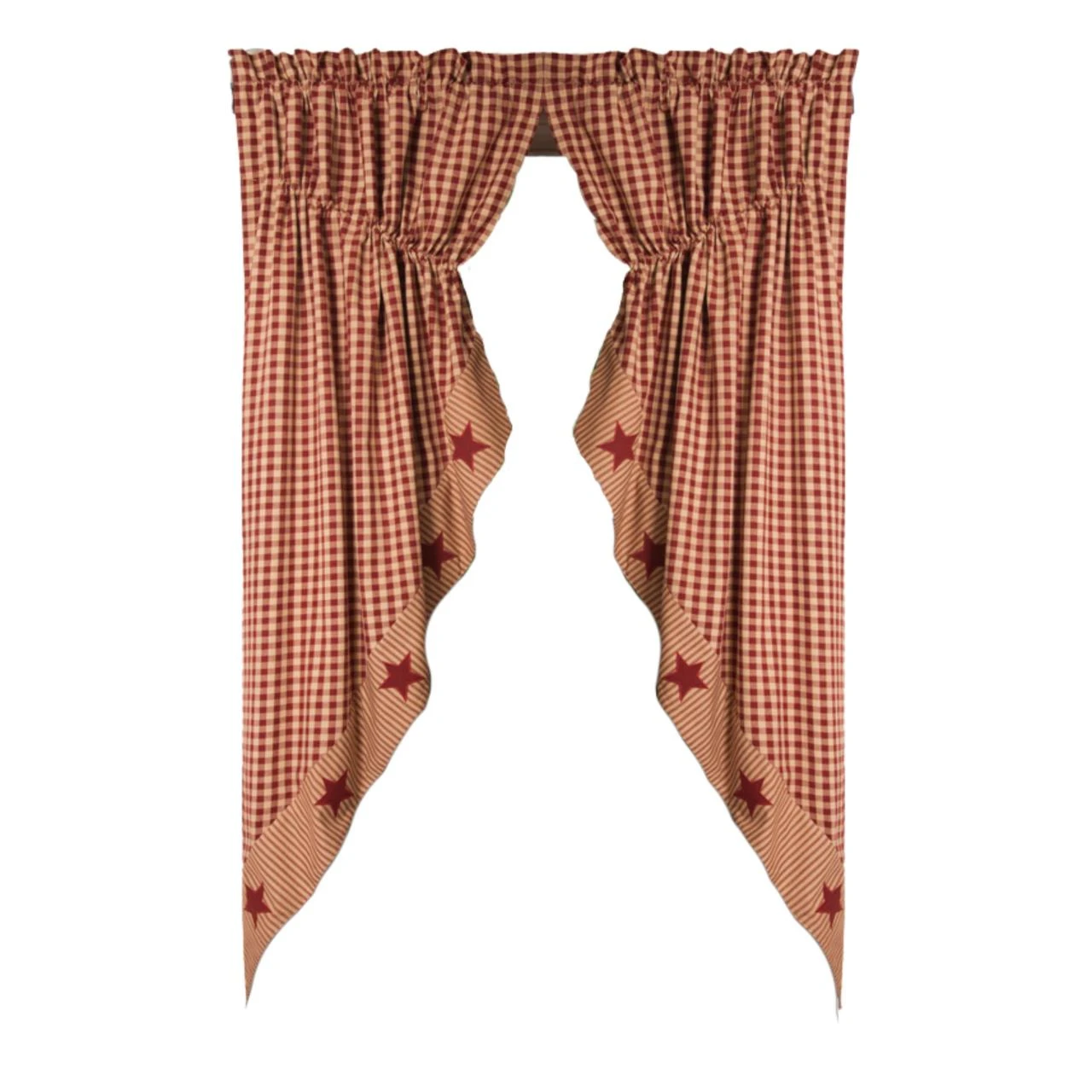 Heritage House Check Red Star Prairie Gathered Curtains - 72x63 2 Heritage House Check Red Star Prairie Gathered Curtains - 72x63 - Image 2