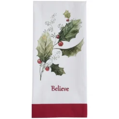 Holly & Berries Believe Dishtowel