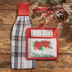 Alternative view of Poinsettia Pine Pocket Potholder Set