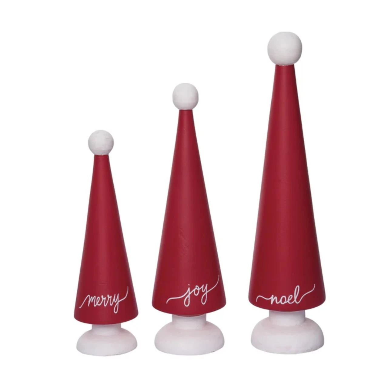 Red And White Cone Trees - Wood Set Of 3 1 Red And White Cone Trees - Wood Set Of 3