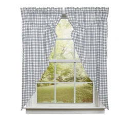 Sawyer Mill Blue Plaid Prairie Gathered Curtains - 72x63