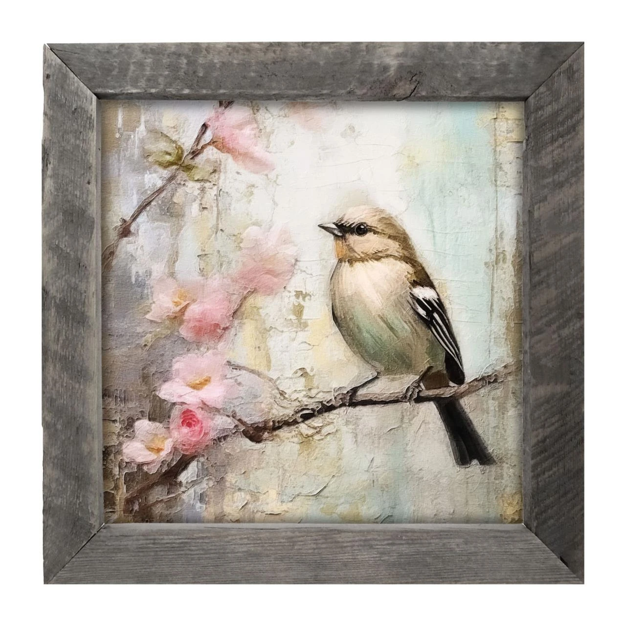 Small Bird On Branch - Natural Frame 14x14 1 Small Bird On Branch - Natural Frame 14x14