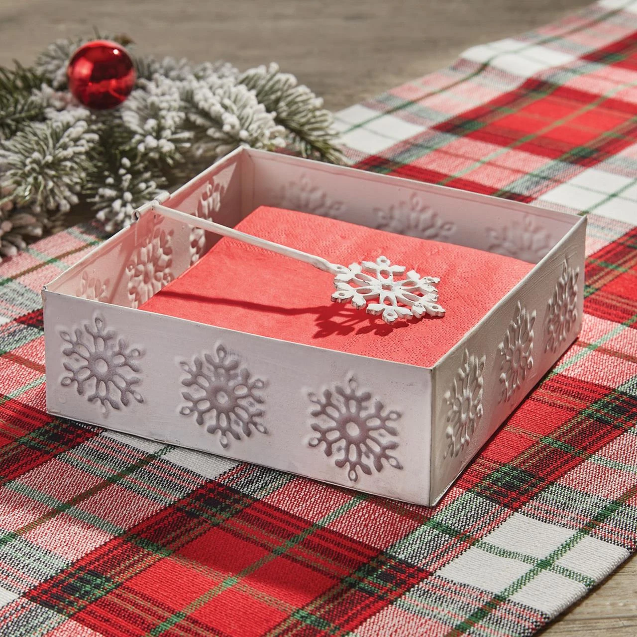 Snowflake Pressed Tin Beverage Napkin Holder 2 Snowflake Pressed Tin Beverage Napkin Holder - Image 2