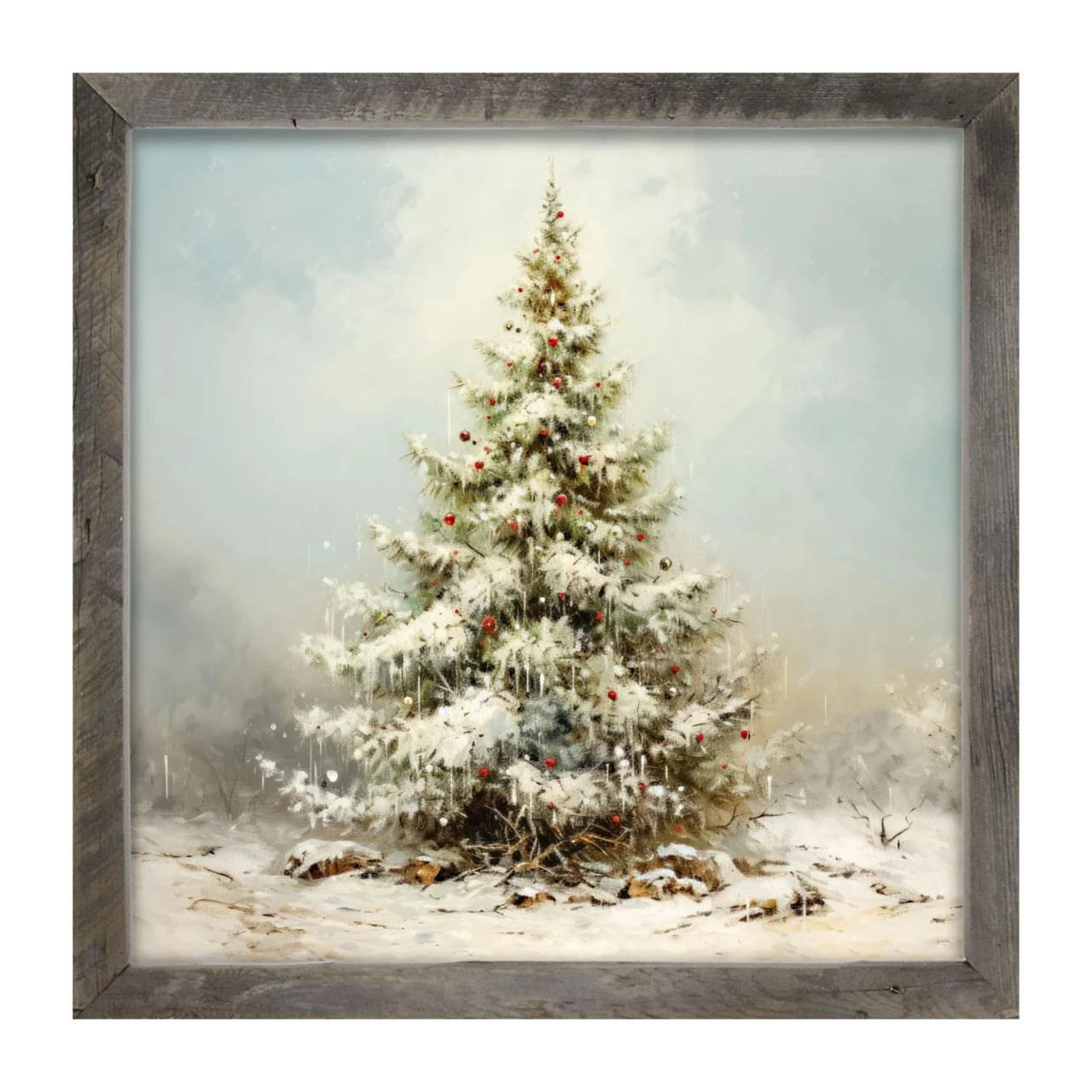 Snowy Christmas Tree - Natural Frame 25x25 1 Snowy Christmas Tree - Natural Frame 25x25