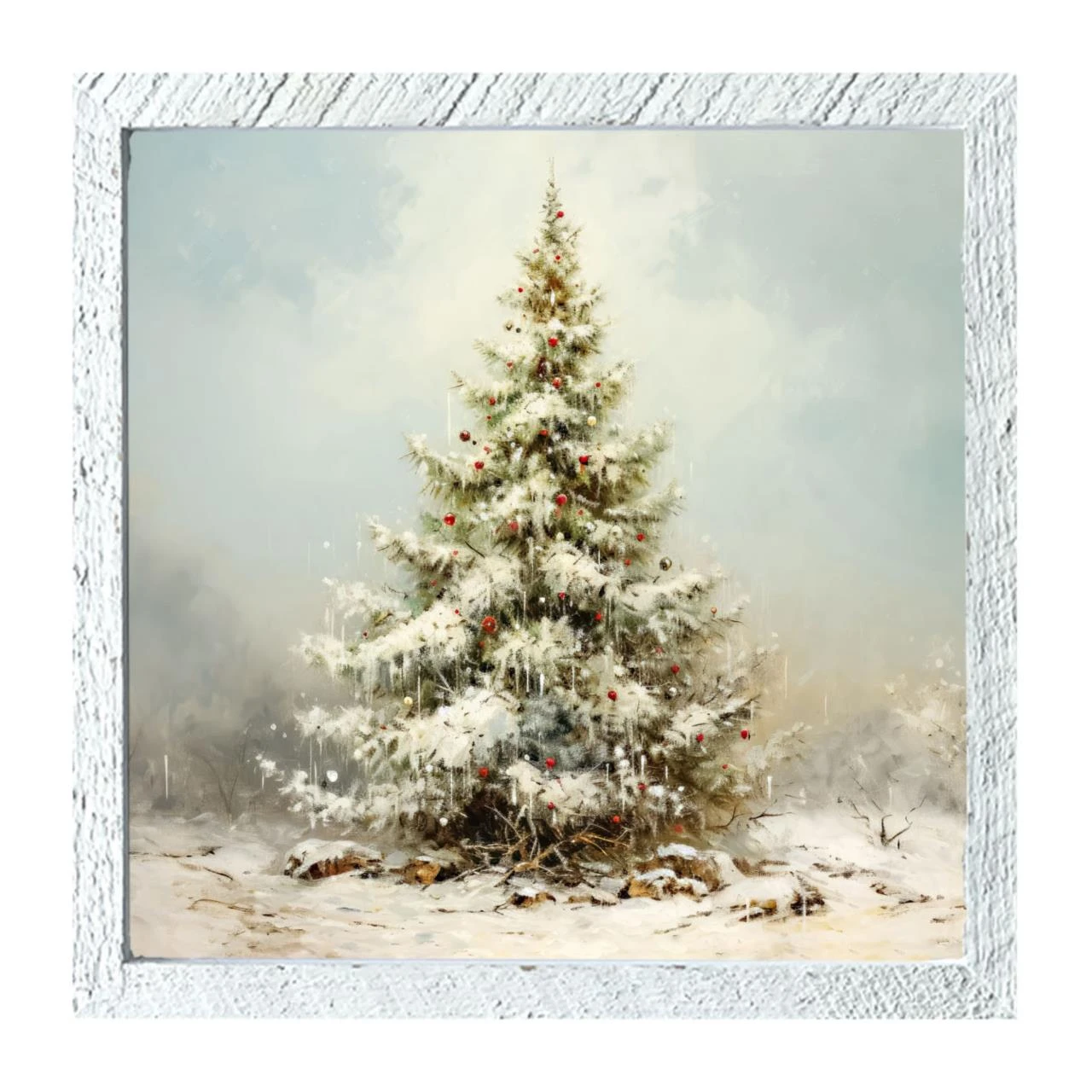 Snowy Christmas Tree - White Frame 25x25 1 Snowy Christmas Tree - White Frame 25x25
