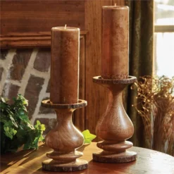 Wood With Bark Edge Candle Holder - Pillar 7"