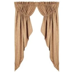 Alternative view of York Ticking Red Prairie Gathered Curtains - 72x63