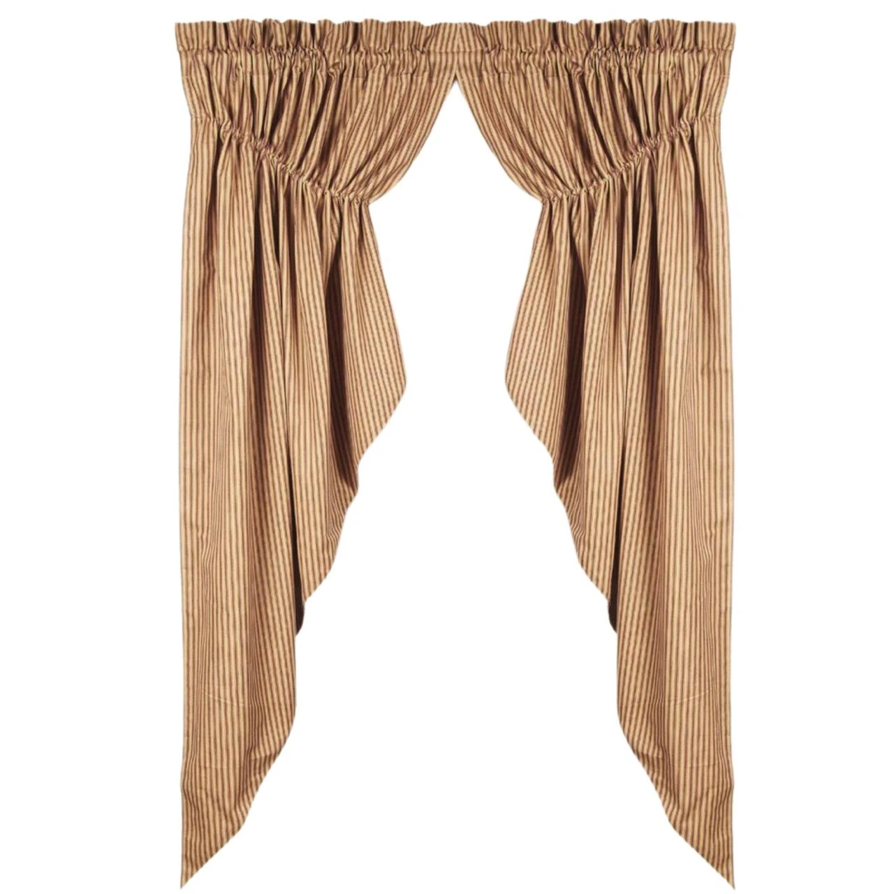 York Ticking Red Prairie Gathered Curtains - 72x63 2 York Ticking Red Prairie Gathered Curtains - 72x63 - Image 2