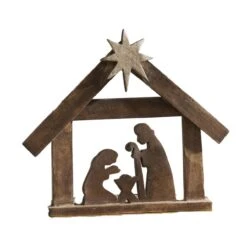 A Savior Is Born Dark Wooden Nativity Scene - 10x8.5