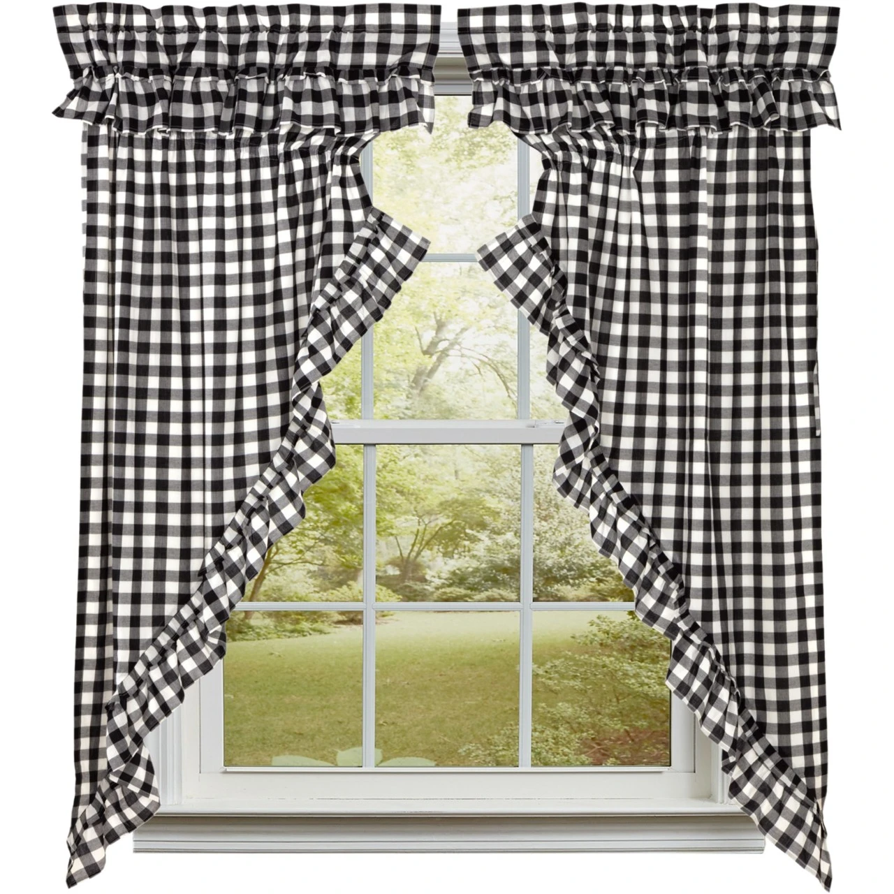 Annie Buffalo Check Black Prairie Gathered Curtains - Ruffled 72x63 1 Annie Buffalo Check Black Prairie Gathered Curtains - Ruffled 72x63
