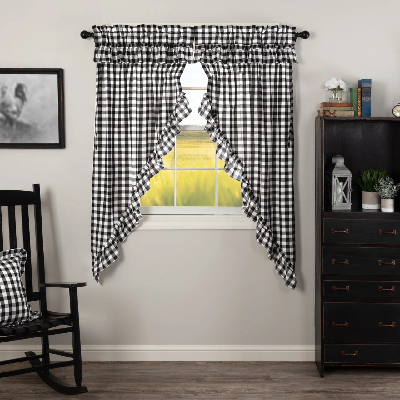 Annie Buffalo Check Black Prairie Gathered Curtains - Ruffled 72x63 3 Annie Buffalo Check Black Prairie Gathered Curtains - Ruffled 72x63 - Image 3
