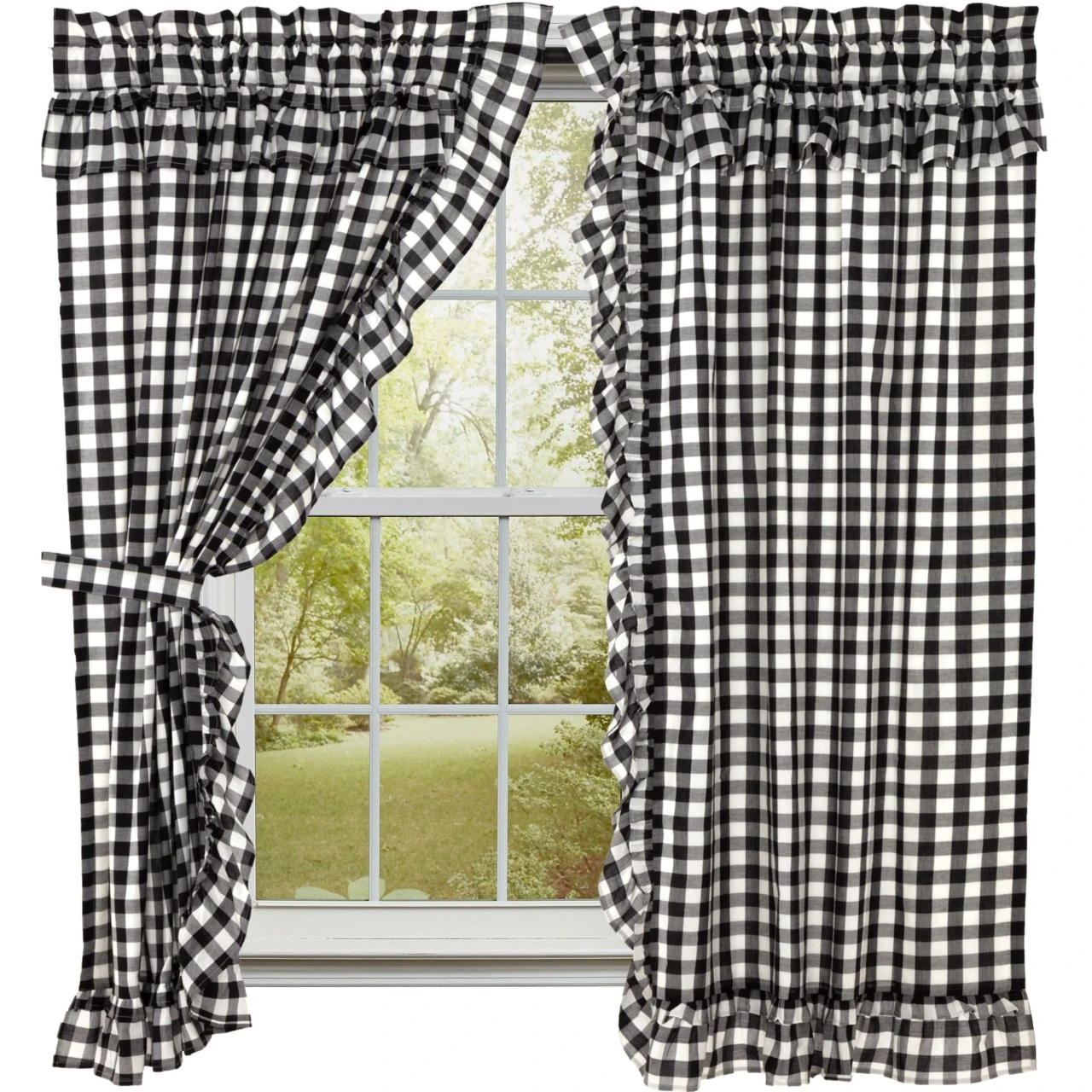 Annie Buffalo Check Black Ruffled Panels - 72x63 1 Annie Buffalo Check Black Ruffled Panels - 72x63