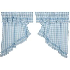 Alternative view of Annie Buffalo Check Blue Prairie Gathered Curtains - Ruffled 72x36