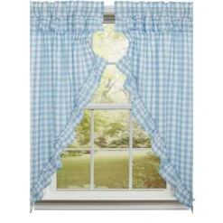 Annie Buffalo Check Blue Prairie Gathered Curtains - Ruffled 72x63