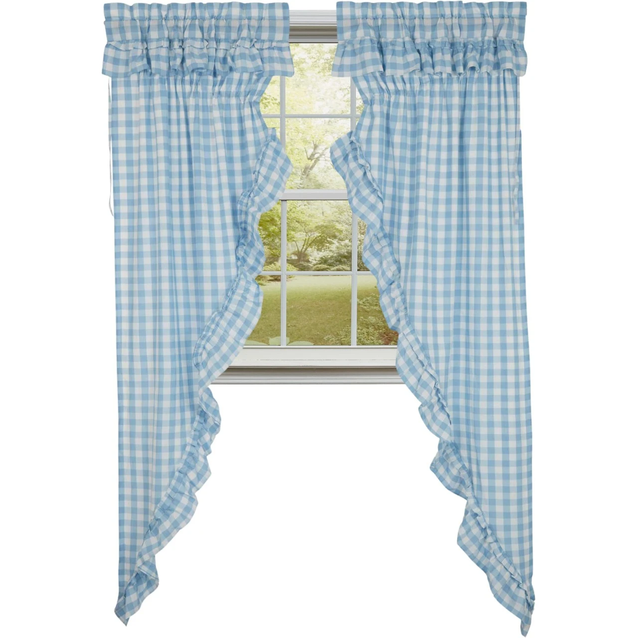 Annie Buffalo Check Blue Prairie Gathered Curtains - Ruffled 72x84 1 Annie Buffalo Check Blue Prairie Gathered Curtains - Ruffled 72x84