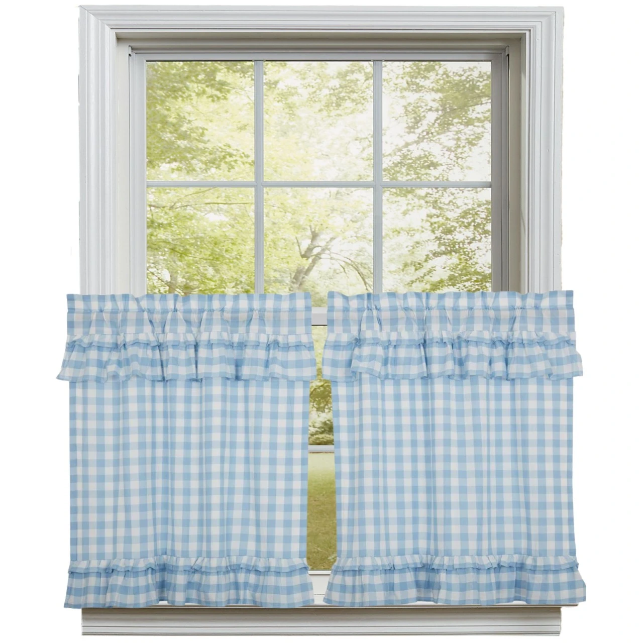 Annie Buffalo Check Blue Tiers - Ruffled 72x36 1 Annie Buffalo Check Blue Tiers - Ruffled 72x36