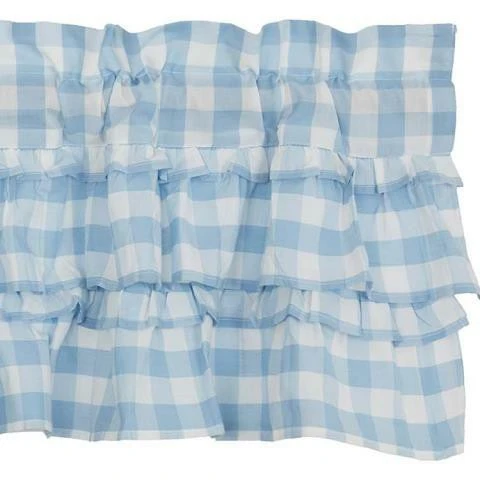 Annie Buffalo Check Blue Valance - Ruffled 60x16 1 Annie Buffalo Check Blue Valance - Ruffled 60x16