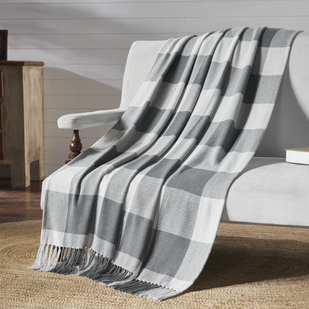 Annie Buffalo Check Grey Woven Throw 2 Annie Buffalo Check Grey Woven Throw - Image 2