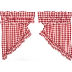 Alternative view of Annie Buffalo Check Red Prairie Gathered Curtains - Ruffled 72x36