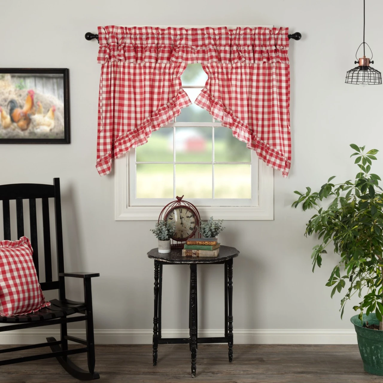 Annie Buffalo Check Red Prairie Gathered Curtains - Ruffled 72x36 3 Annie Buffalo Check Red Prairie Gathered Curtains - Ruffled 72x36 - Image 3