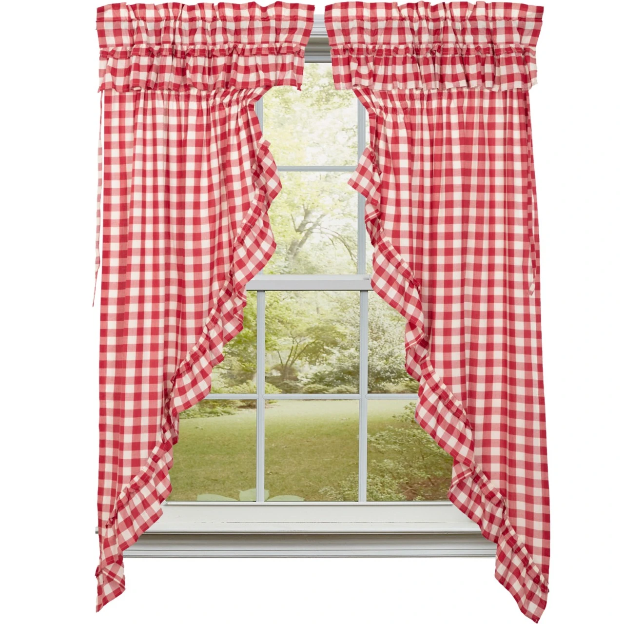 Annie Buffalo Check Red Prairie Gathered Curtains - Ruffled 72x63 1 Annie Buffalo Check Red Prairie Gathered Curtains - Ruffled 72x63