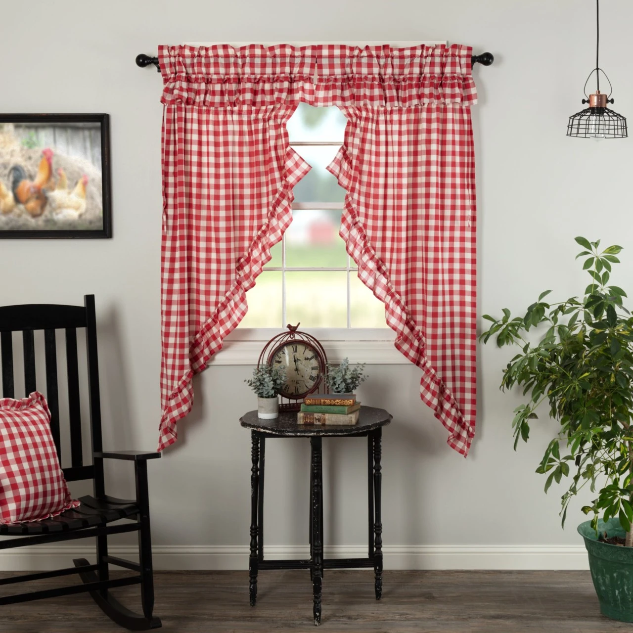 Annie Buffalo Check Red Prairie Gathered Curtains - Ruffled 72x63 3 Annie Buffalo Check Red Prairie Gathered Curtains - Ruffled 72x63 - Image 3