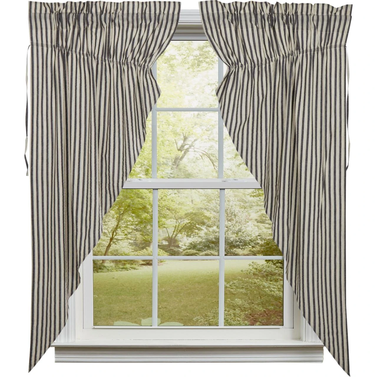 Ashmont Ticking Stripe Prairie Gathered Curtains - 72x63 1 Ashmont Ticking Stripe Prairie Gathered Curtains - 72x63