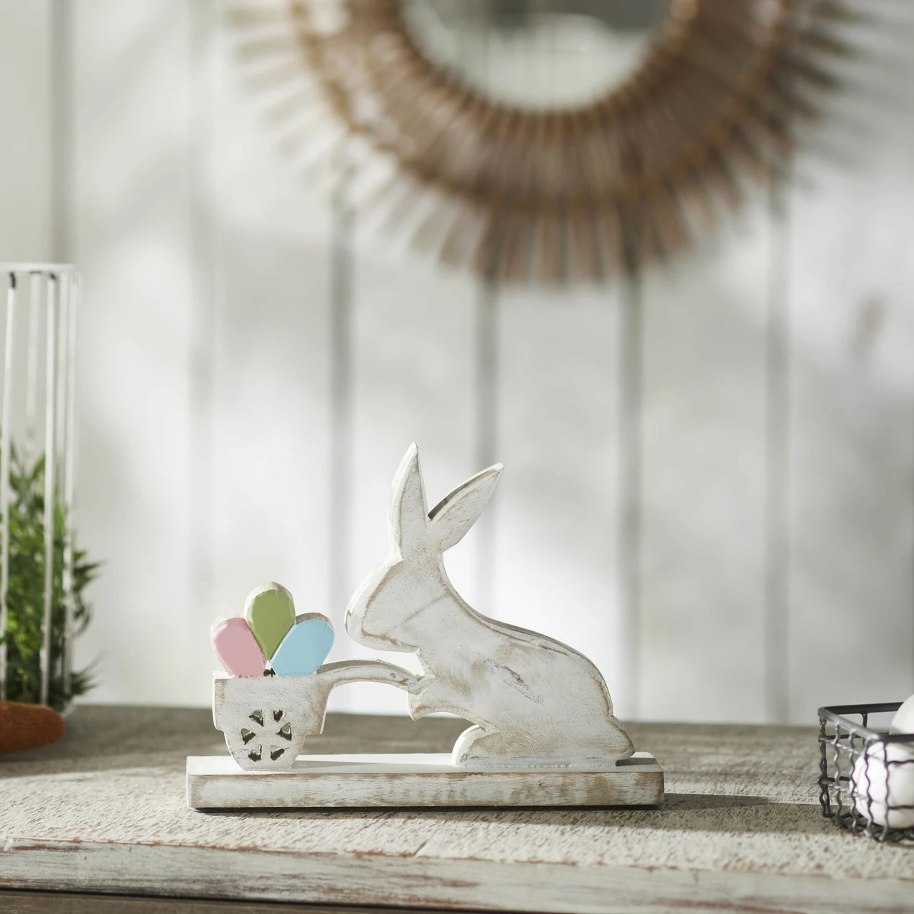 Bunny Hop Wooden Bunny With Cart Of Eggs - 9x7 2 Bunny Hop Wooden Bunny With Cart Of Eggs - 9x7 - Image 2