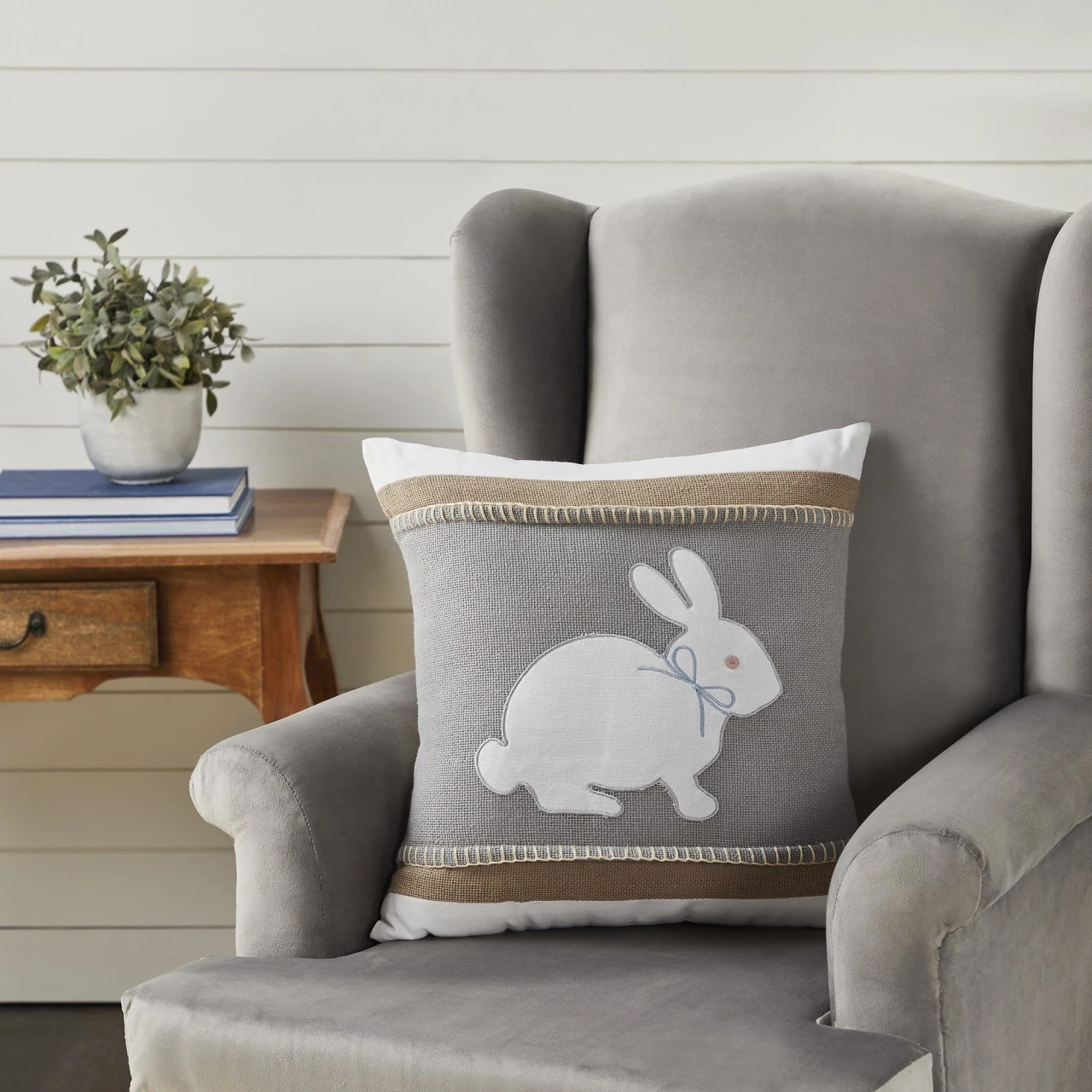 Burlap Applique Bunny Pillow - 18x18 2 Burlap Applique Bunny Pillow - 18x18 - Image 2