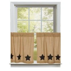 Burlap Natural Black Stars Tiers - 72x24