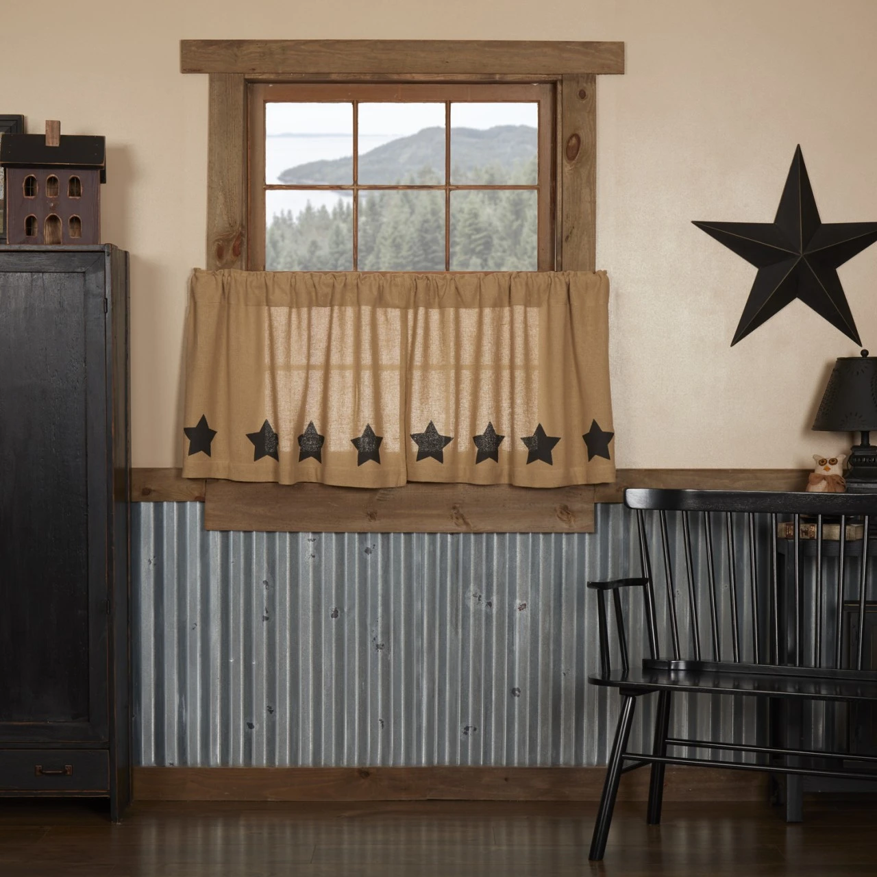 Burlap Natural Black Stars Tiers - 72x24 3 Burlap Natural Black Stars Tiers - 72x24 - Image 3