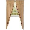 Burlap Natural Burgundy Stars Prairie Gathered Curtains - 72x84