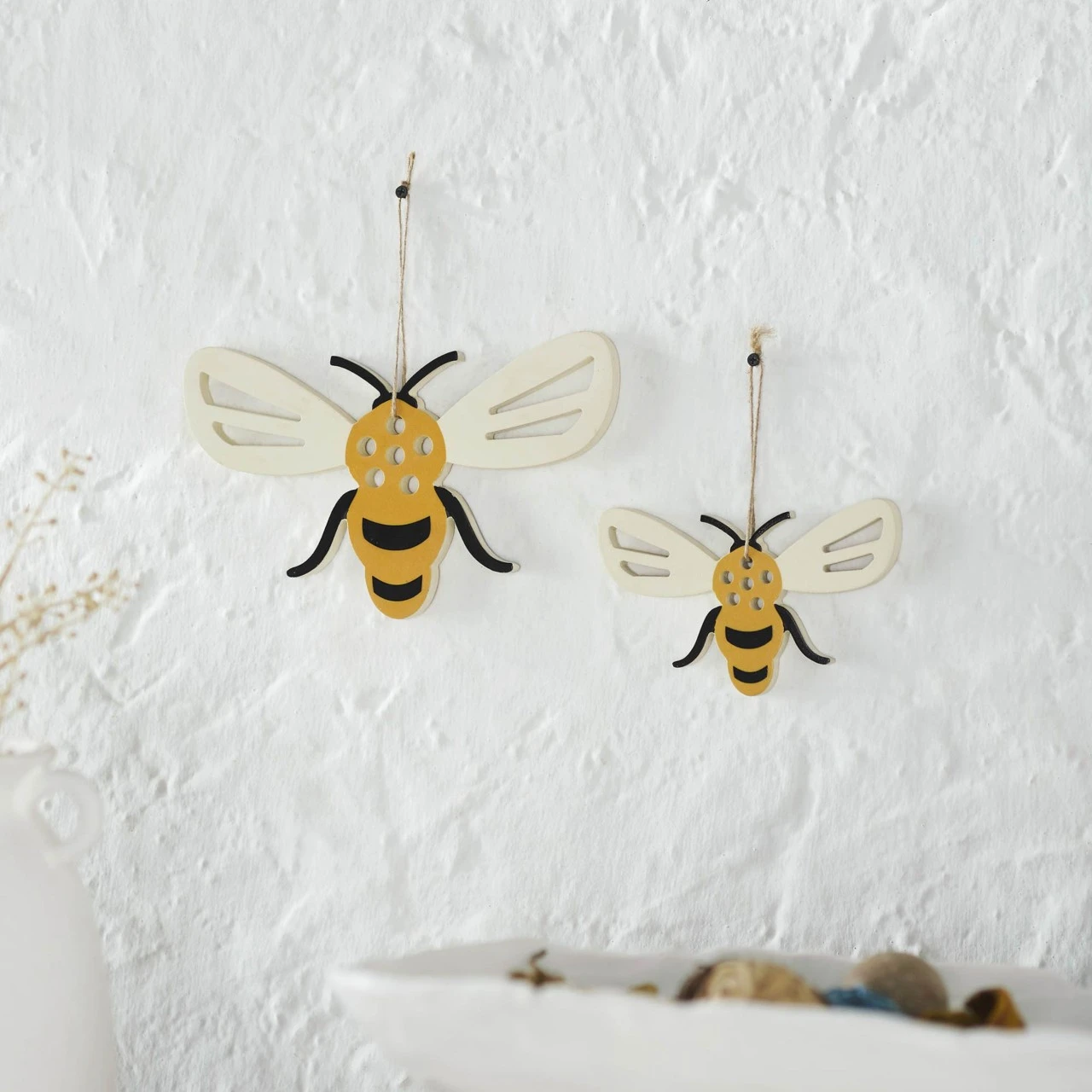 Buzzy Bees Bee Shaped Wall Hanging - Set Of 2 2 Buzzy Bees Bee Shaped Wall Hanging - Set Of 2 - Image 2